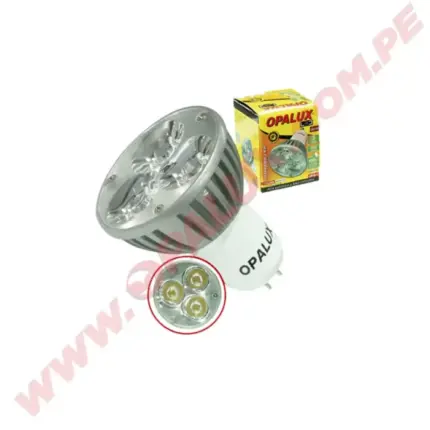 Dicroico led 3W “Opalux”  Luz Blanca 5700K-6200K 220v conector MR16 150 lumens 35,000hrs decorativo